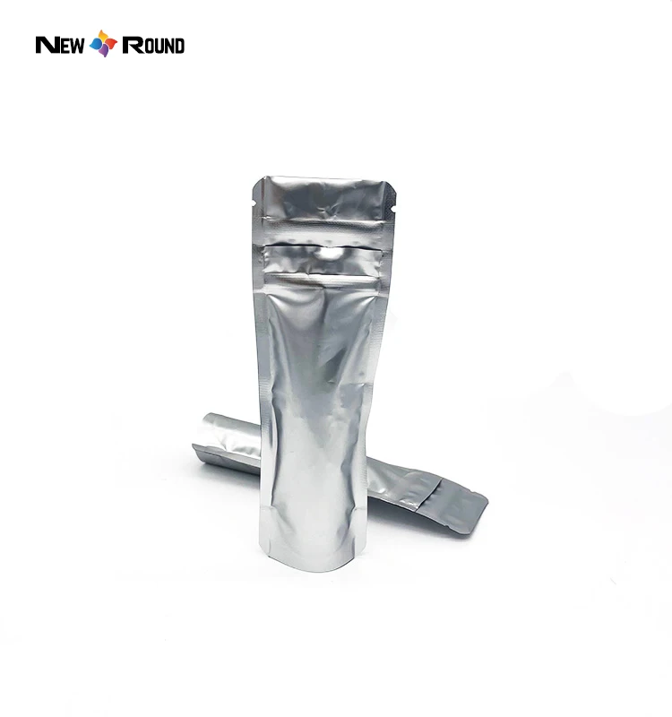 حقيبة مايلر مقاومة للأطفال باللون الفضي غير اللامع مع شعار بلاستيك مقاوم للحرارة وسحاب ناعم الملمس وسحاب مقاوم للرائحة