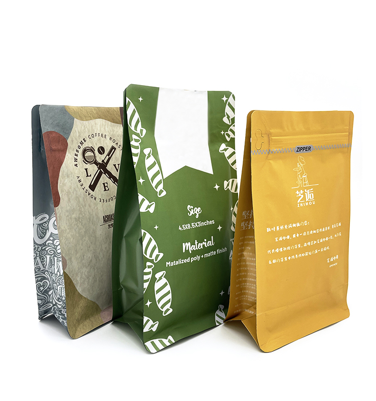طباعة العميل 12oz 500g 1kgs الحقائب كيس تغليف القهوة ذات القاع المسطح مع صمام
