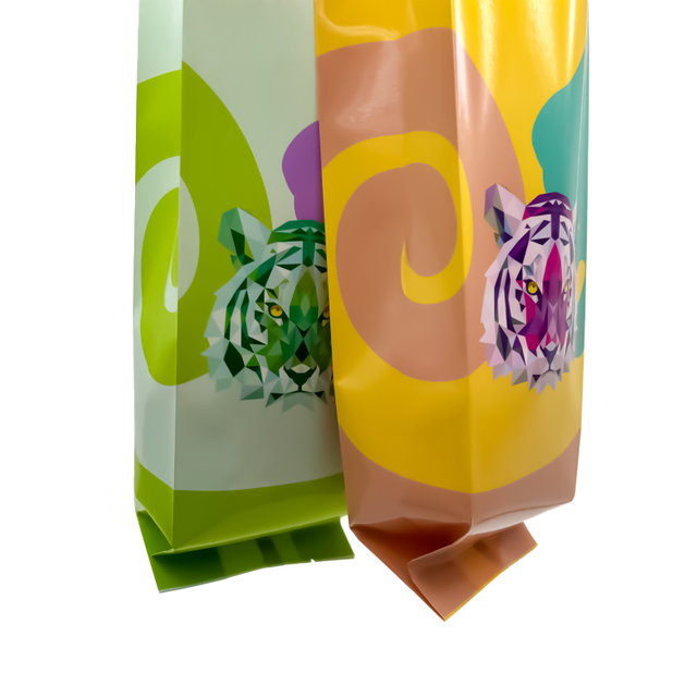  الجانب المخصص مجمعة رباعية الختم البلاستيك الألومنيوم احباط حبوب البن أكياس التعبئة والتغليف مع صمام