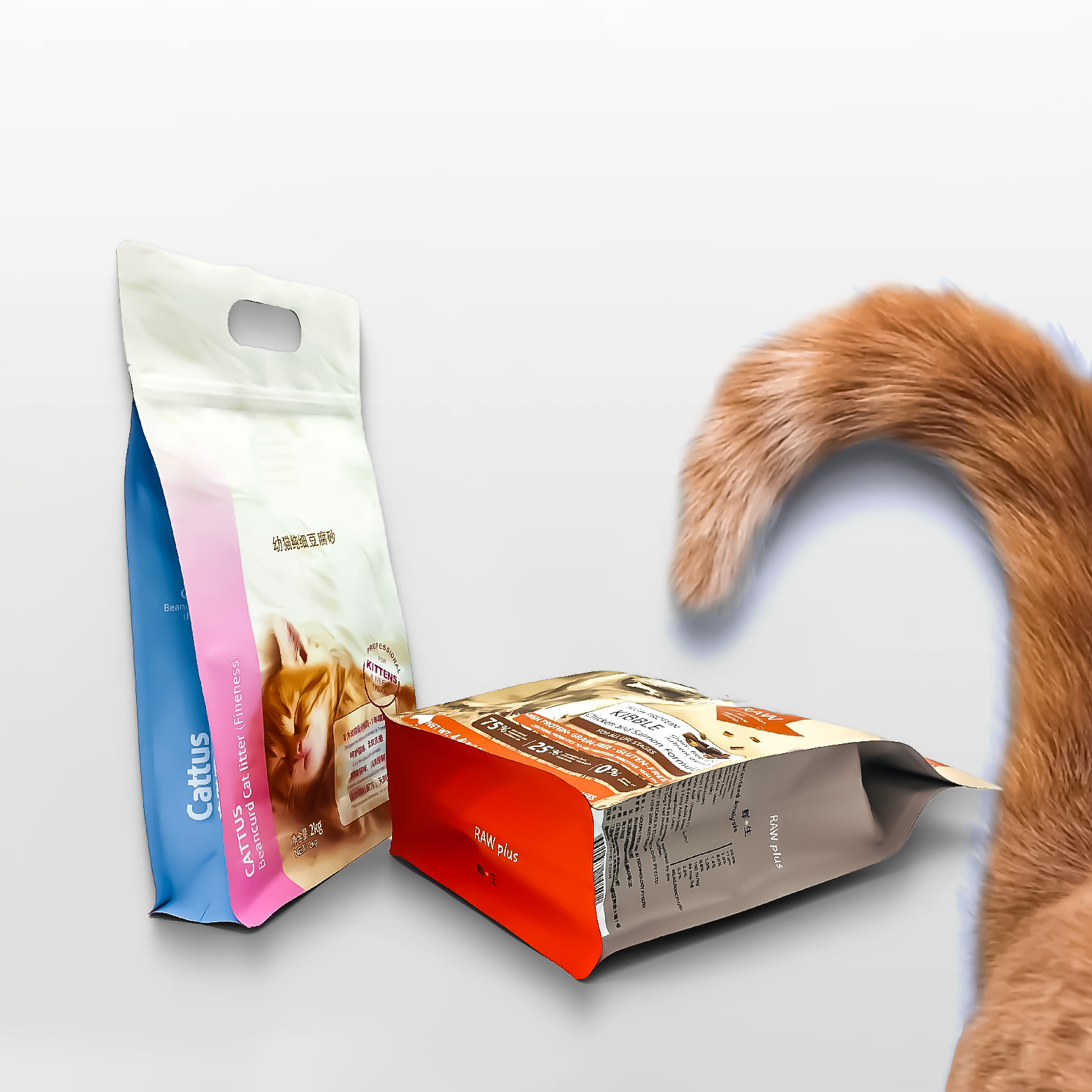حقيبة تغليف بلاستيكية سريعة تحمل علامة Gusseted Poly Dog Cat Travel ومعبأة من أجل درجة الطعام